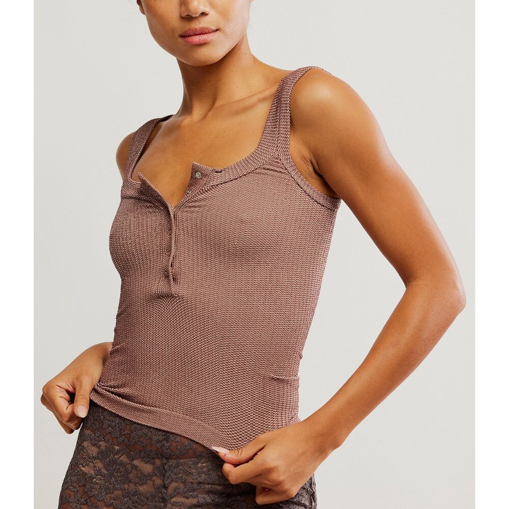 Free People Mauve Ribbed Button Tank Top
